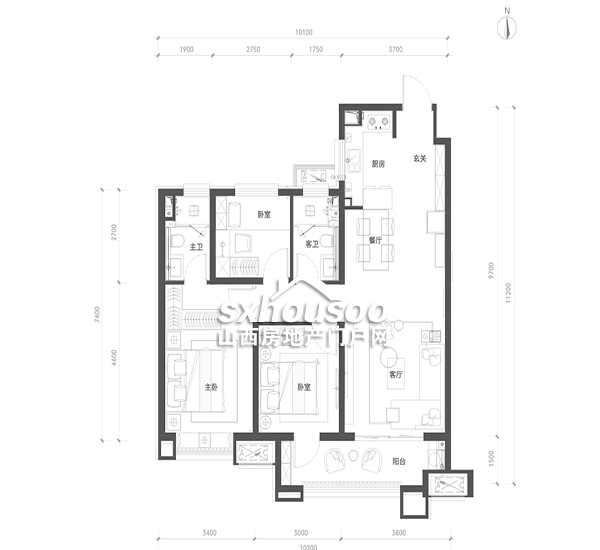 三室兩廳兩衛 115㎡