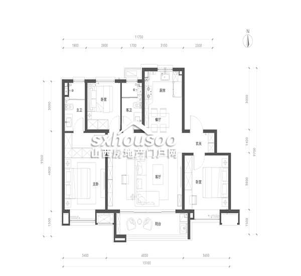 三室兩廳兩衛(wèi) 128㎡