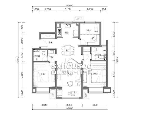 三室兩廳兩衛 117㎡