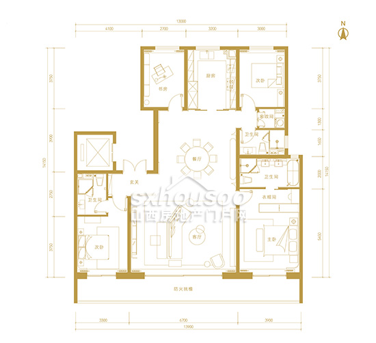 四室兩廳三衛  建面約200㎡